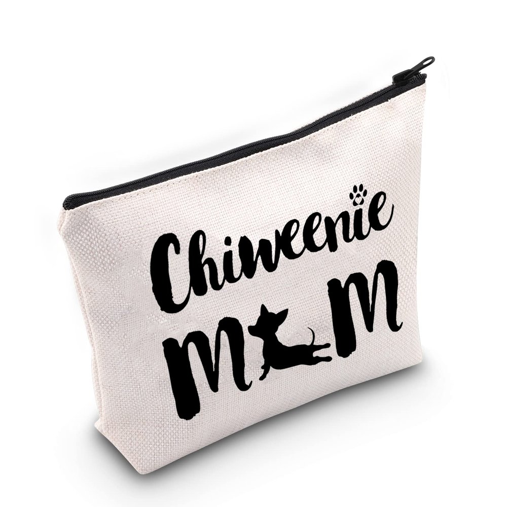 G2TUP Chiweenie Dog Lover Gift Chiweenie Mom Makeup Bag Chiweenie Dog Mom Cosmetic Bag Chiweenie Dog Owner Gift Pet Owner Zipper Travel Bag (Chiweenie Mom White Bag)
