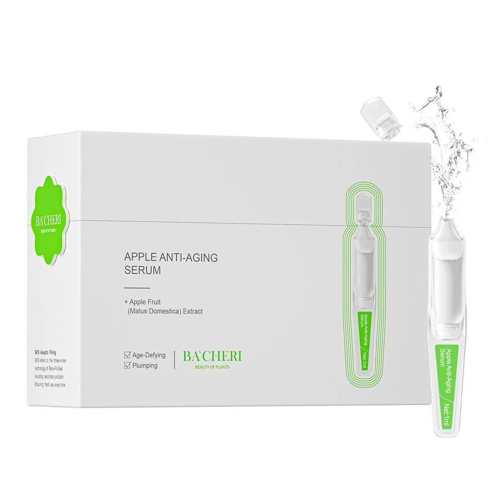 BACHERI Hydrating & Anti-Aging Ampoules Serum - Apple Stem Cell & Tremella Mushroom Extract and Collagen - Deep Hydration, Anti-Wrinkle, Skin Firming & Revitalizing, For All Skin Types, 30 Pcs/Box