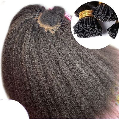 Hesperis Brazilian 100% Human Hair I Tip Hair Extensions Human Hair Kinky Straight I Tip Human Hair Extensions for Black Women Cold Fusion Stick Tip Extension 100strands 100g Natural Color (24inch, Kinky Straight)