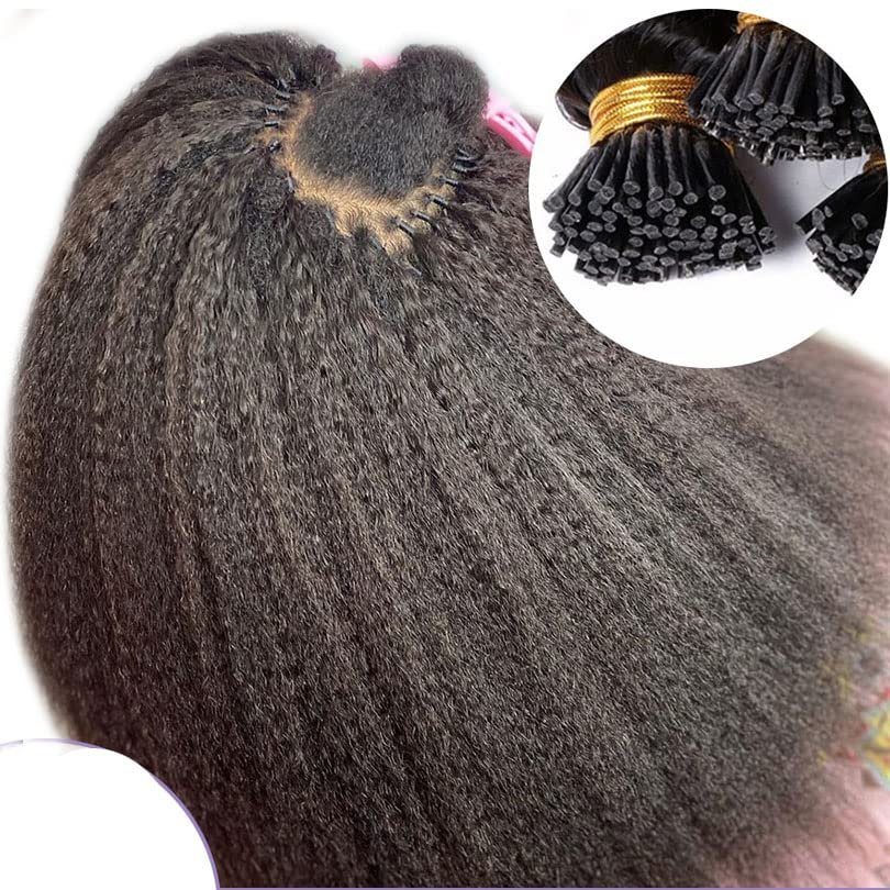 Hesperis Brazilian 100% Human Hair I Tip Hair Extensions Human Hair Kinky Straight I Tip Human Hair Extensions for Black Women Cold Fusion Stick Tip Extension 100strands 100g Natural Color (24inch, Kinky Straight)