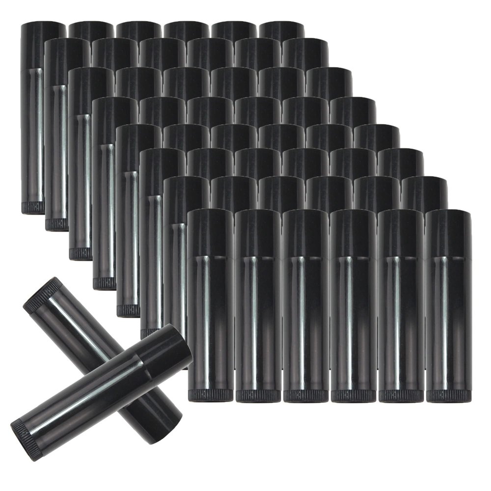 50 Pcs Lip Balm Empty Container Tubes with Twist Bottom and Top Cap, For Make Natural Lip Balm, Black, 3/16oz (5.5ml)