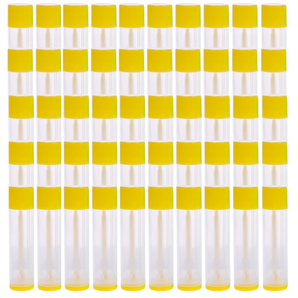 50 Pcs Lip Balm Empty Container Tubes with Twist Bottom and Top Cap, for Make Natural Lip Balm, Yellow, 3/16oz (5.5ml)