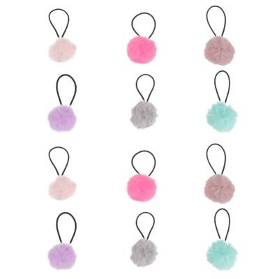 Lurrose Girl Scrunchies Pom Elastic Hair Ties 12PCS Fluffy Ponytail Holders Hair Ties Pompom Hair Band Pom Hair Ropes for Women Girl Womens Hair Bands