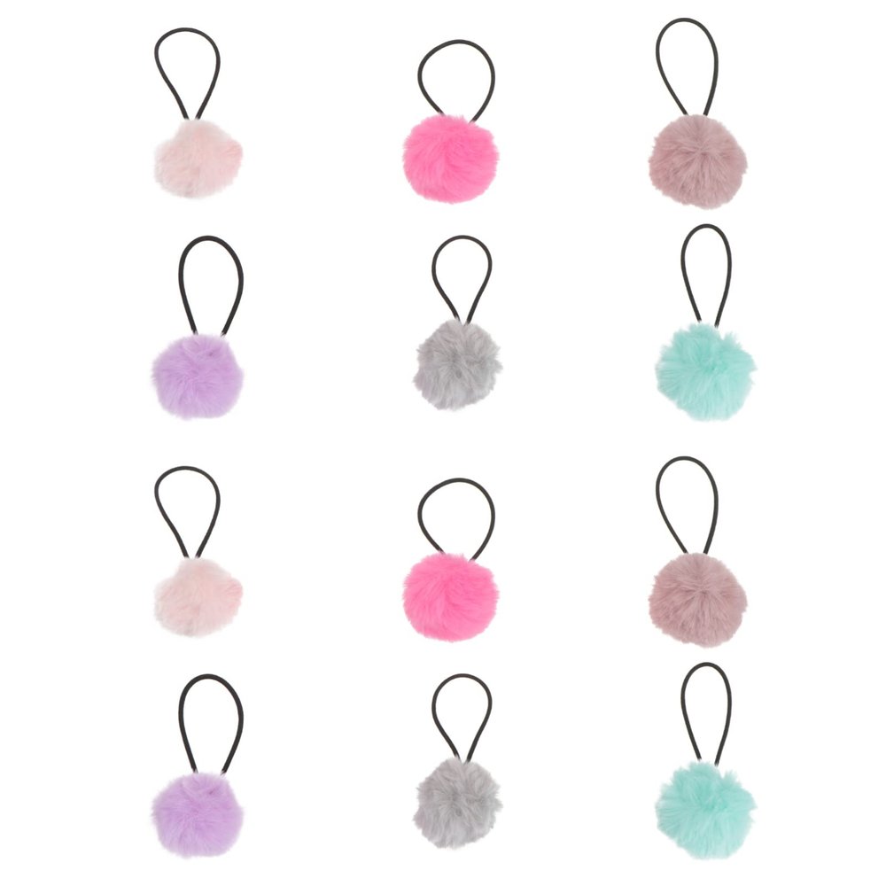 Lurrose Girl Scrunchies Pom Elastic Hair Ties 12PCS Fluffy Ponytail Holders Hair Ties Pompom Hair Band Pom Hair Ropes for Women Girl Womens Hair Bands