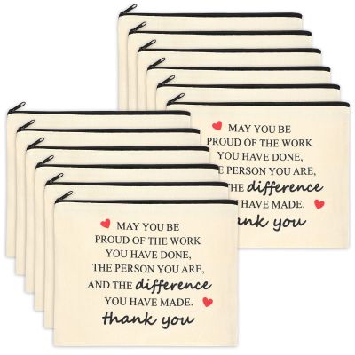 Coume 12 Pieces Thank You Supply Makeup Bag for Women Inspirational Appreciation Gift for Coworker Teacher Nurse Employee Social Worker Volunteer Canvas Cosmetic Bags for Christmas Leaving(Inspiring)