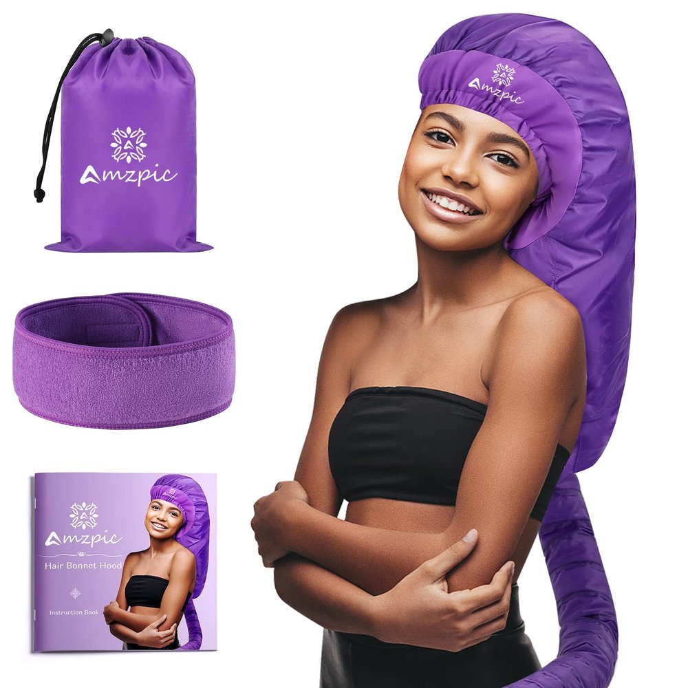 Bonnet Hair Dryer Attachment - Bonnet Hood Dryer with Headband That Reduces Heat Around Ears and Neck, Use for Hair Styling, Hair Drying, Curling and Deep Conditioning (Purple)