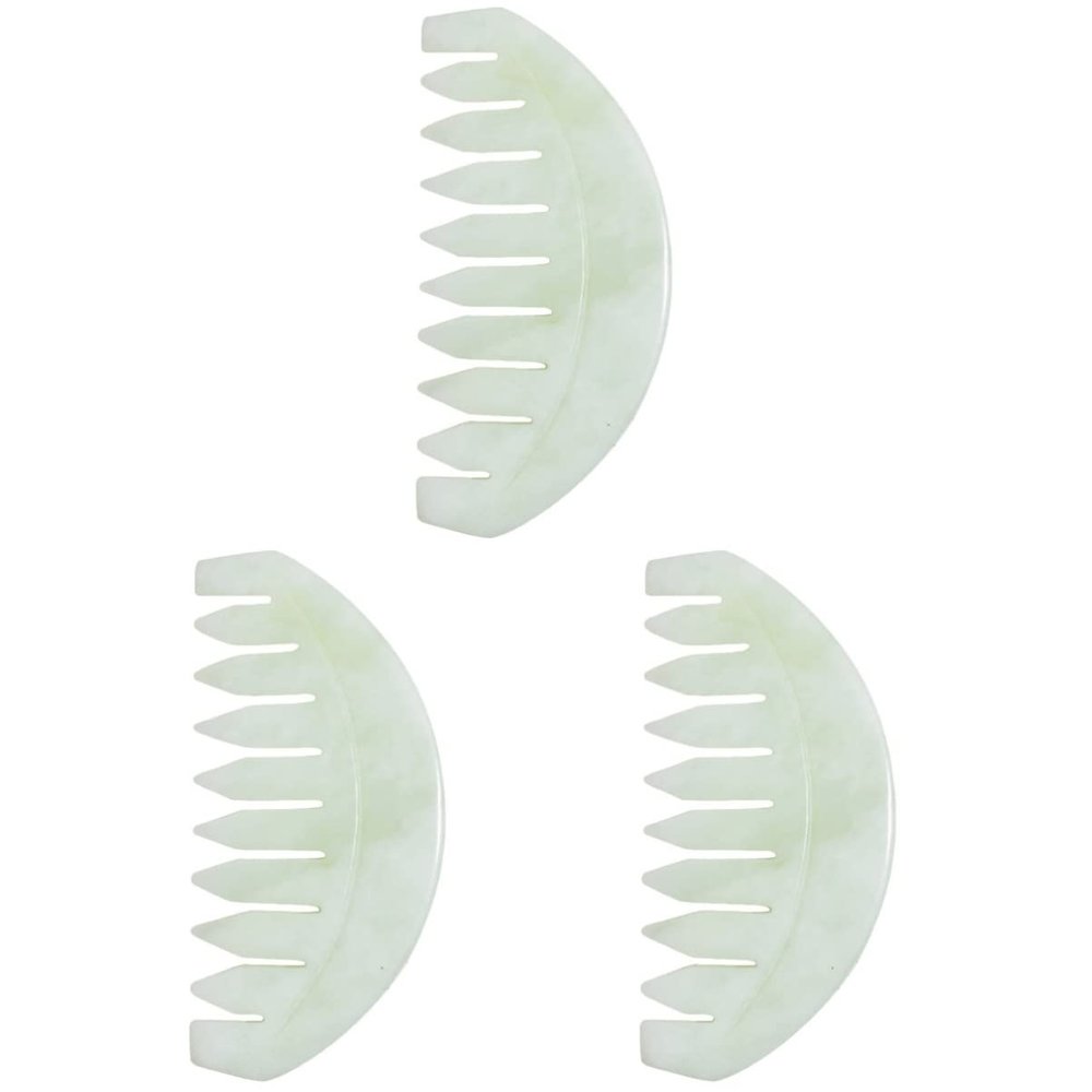 FRCOLOR 3pcs Jade Scalp Comb Natural Gua Tool for Therapy Smooth Hair Brush for Enhanced Circulation and Relaxation for Daily Self-care