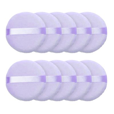 10 Pieces Powder Puff Face Round Makeup Puff for Loose Powder Soft Cotton Cosmetic Foundation Mineral Powder Wet and Dry Makeup Tool - Purple