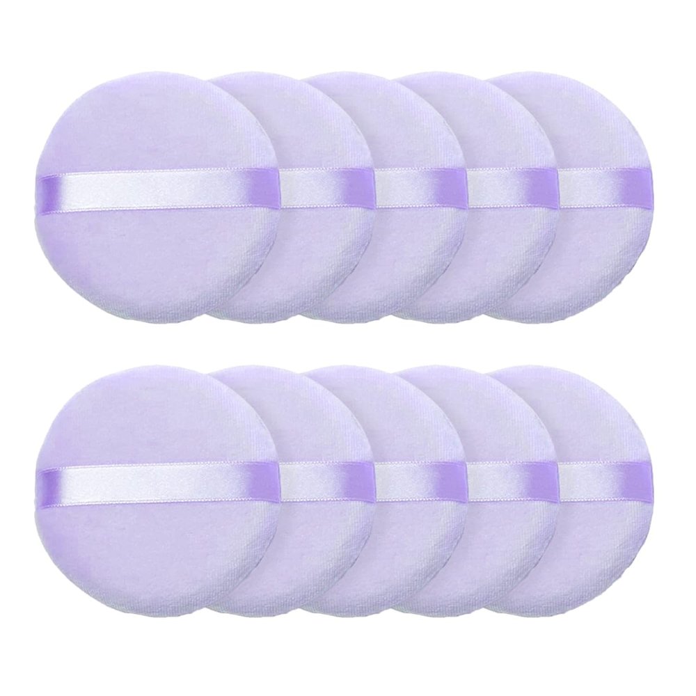 10 Pieces Powder Puff Face Round Makeup Puff for Loose Powder Soft Cotton Cosmetic Foundation Mineral Powder Wet and Dry Makeup Tool - Purple