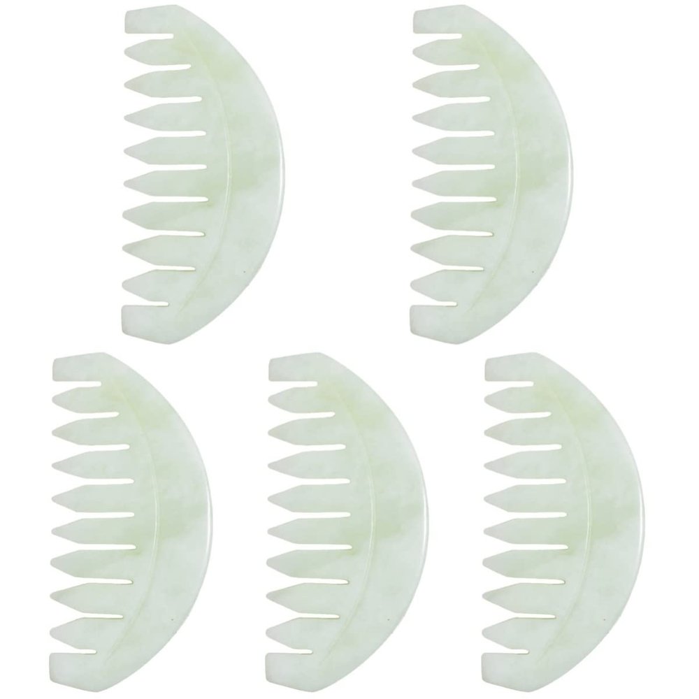 FRCOLOR 5pcs Natural Jade Scraping Comb for Scalp Massage Body Care Tool for Relaxation and Smooth Gua Massage Comb for Lymph and Wellness
