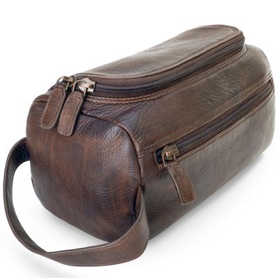 LUXEORIA Premium Handmade Leather Toiletry Bags for Men and Women, Genuine Leather Dopp Kit and Shaving Bag for Men, Travel Cosmetic Bag for Womens and Mens, Retro - Dark Brown