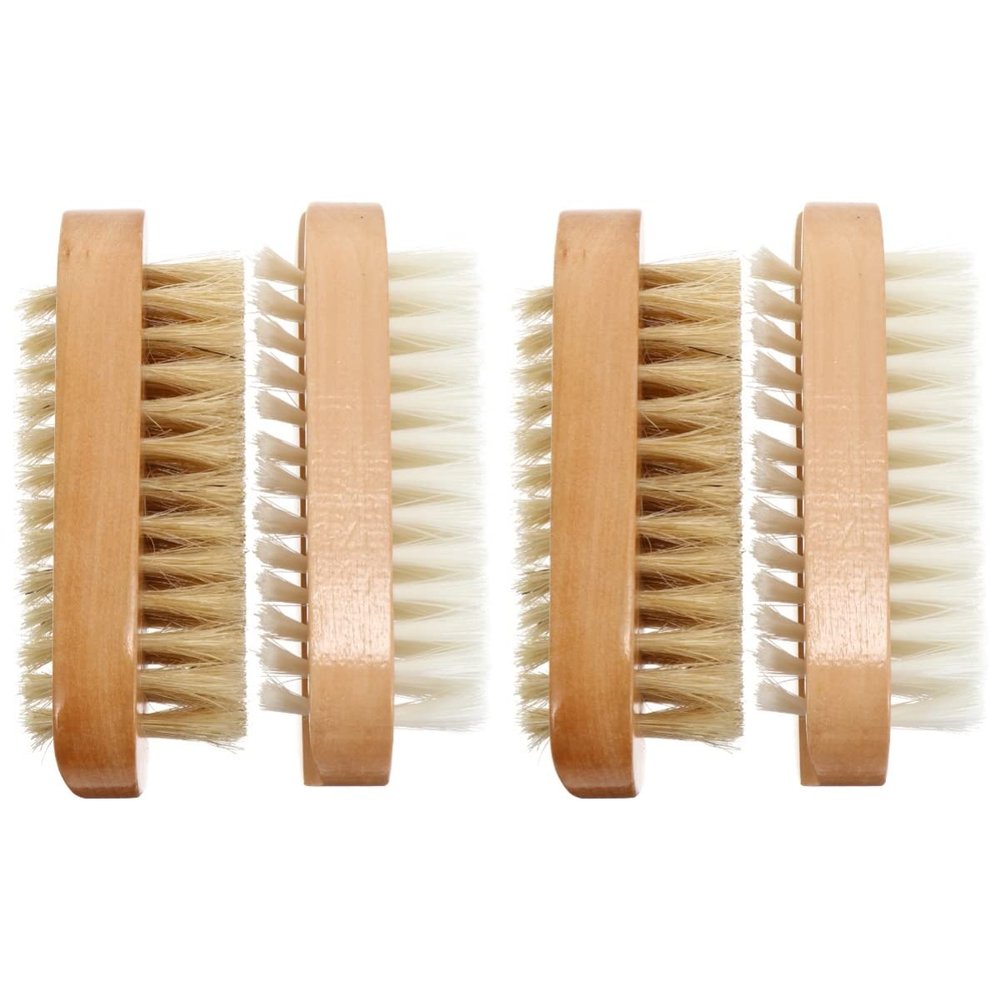 FRCOLOR 4pcs Wooden Nail Brush Dual-sided Cleaning Tool for Manicure and Pedicure Bristles for Easy Dust Removal Compact for Daily Use and Travel