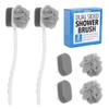 Impresa Extra Long Handle Shower Brush - Dual-Action Loofah & Exfoliating Sponge Body Scrubber - Ergonomic Grip Back Scrub Brush - Replacement Loofah & Sponge Heads - Pack of 2, White view 1