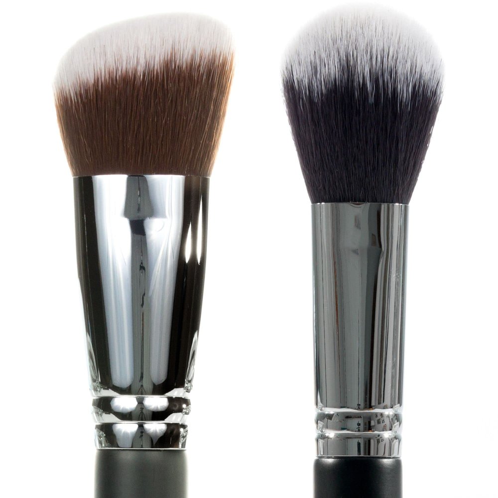 Angled Kabuki Blush Brush + Multitasker Powder Bronzer Makeup Brush - Beauty Junkees Soft Synthetic Bristles for Applying, Blending, Buffing, Sculpting Powder, Liquid, Cream, Minerals, Cruelty Free