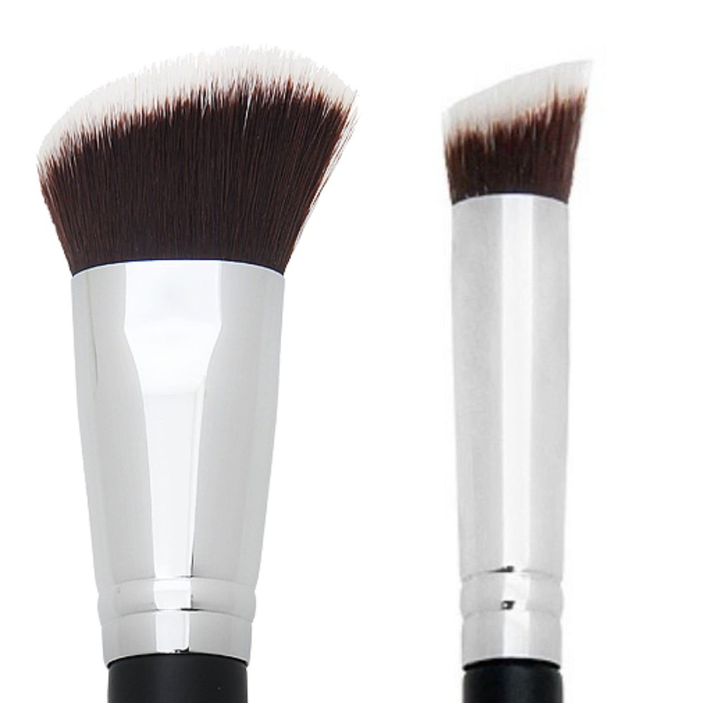 Angled Kabuki Blush Brush + Mini Flat Angle Contouring Makeup Brush - Beauty Junkees Soft Synthetic Bristles for Applying, Blending, Buffing, Sculpting Powder, Liquid, Cream, Minerals, Cruelty Free
