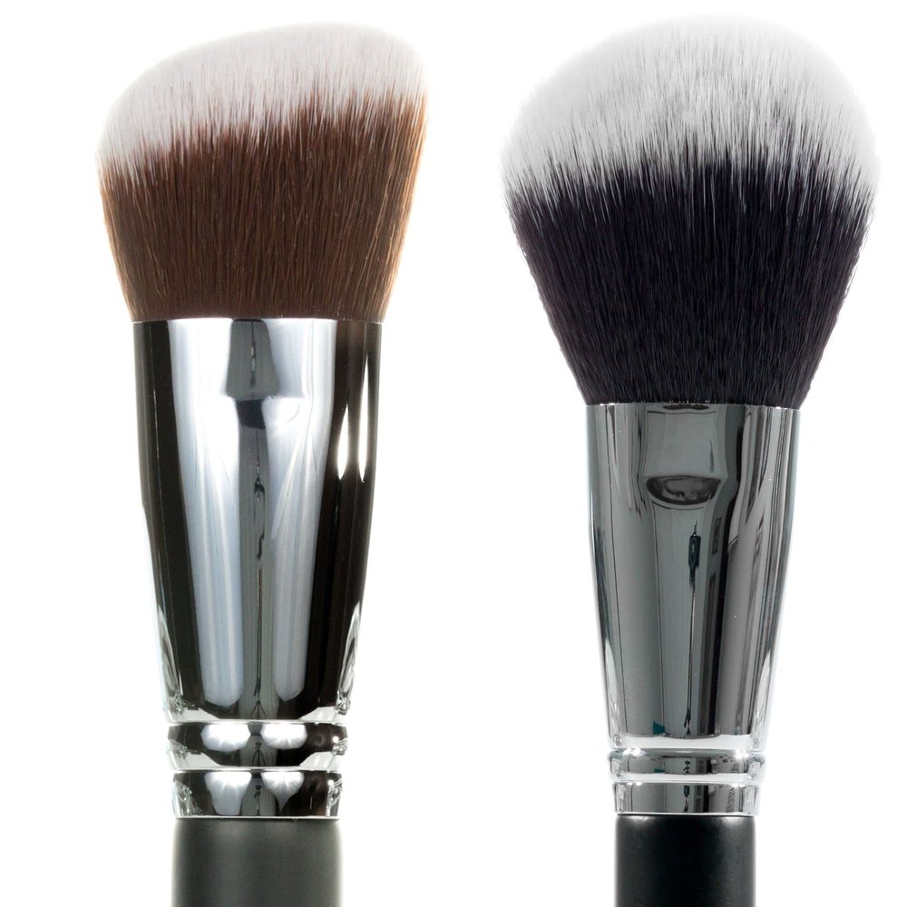 Angled Kabuki Blush Brush + Large Finishing Powder Makeup Brush - Beauty Junkees Soft Synthetic Bristles for Applying, Blending, Buffing, Sculpting Powder, Liquid, Cream, Minerals, Cruelty Free