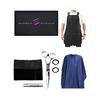 Barber Strong Barber Shears and the Barber Cape Haircut Cover - Blue/White Stripe, Barber Apron Regular in Black, Barber Mat - Black, Bundle for Beginners up to Professional Barbers view 1