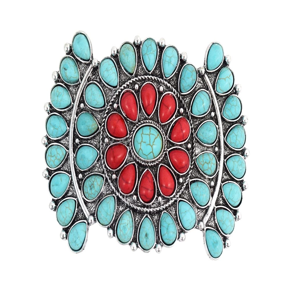 Skelapparel Southwest Bohemian Blue Red howlite squash Blossom hair barrette