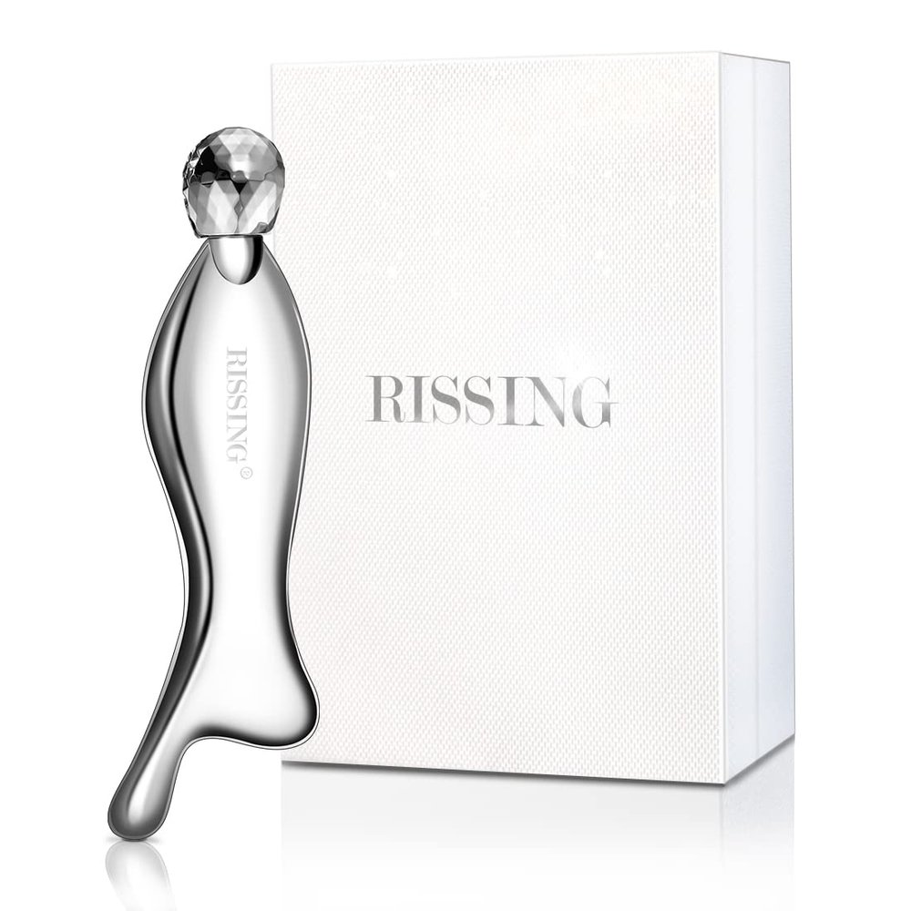 RISSING 4-in-1 Gua Sha Facial Tools: FSAHSA Eligible, Lymphatic Drainage Massager Facial Roller for Wrinkles and Lifting, Stainless Steel Gua Sha Tool for Face (Luxury Box Edition)