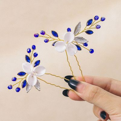 Campsis 2PCS Wedding Hair Pins Gold Flower Crystal Bride Headpieces Rhinestone Bridal Floral Beaded Hair Accessories for Women and Girls