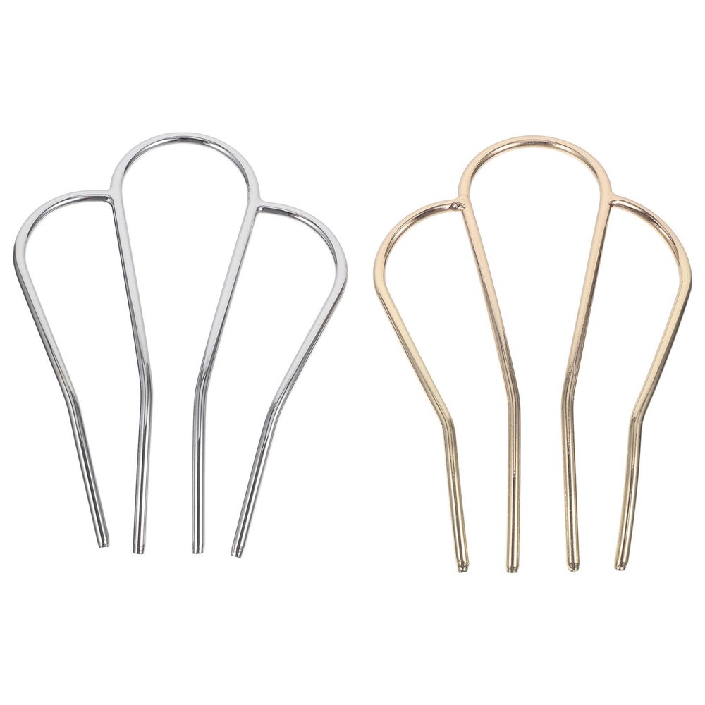 2pcs U Shaped Hair Fork Side Hairpin 4 Prong Hair Updo Bun Hairpin Sticks Alloy Hair Clips Grips Hair Styling Accessories for Women Girls