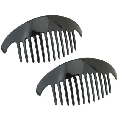 Parcelona French Alice Large 51/2" Celluloid Acetate Side Hair Comb Set of 2 Flexible Interlocking No Slip 12 Teeth Ponytail Durable Women Hair Accessories Side Hair Clip for Girls, Made in France(Glossy Black)