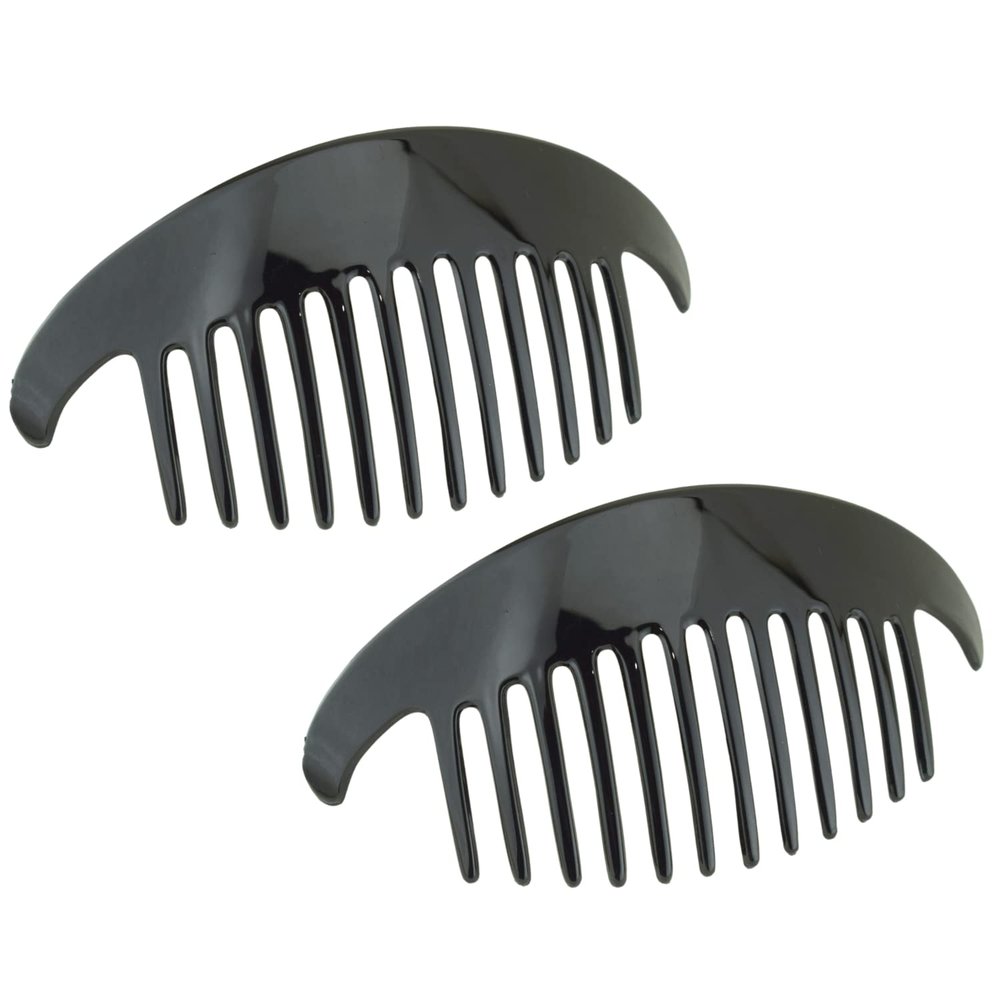 Parcelona French Alice Large 51/2" Celluloid Acetate Side Hair Comb Set of 2 Flexible Interlocking No Slip 12 Teeth Ponytail Durable Women Hair Accessories Side Hair Clip for Girls, Made in France(Glossy Black)
