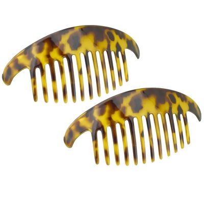 Parcelona French Alice Large 51/2" Celluloid Acetate Side Hair Comb Set of 2 Flexible Interlocking No Slip 12 Teeth Ponytail Durable Women Hair Accessories Side Hair Clip for Girls, Made in France(Savana)