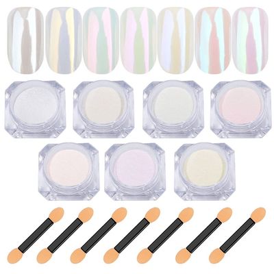 7 Colors Chrome Nail Powder, Iridescent Aurora Metallic Mirror Effect Dip Nail Powder Kit, White Pearl Shell Glitter Nail Art Manicure for Nails,Gel Polish Holographic Mermaid Pigment,Gifts for Women