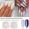7 Colors Chrome Nail Powder, Iridescent Aurora Metallic Mirror Effect Dip Nail Powder Kit, White Pearl Shell Glitter Nail Art Manicure for Nails,Gel Polish Holographic Mermaid Pigment,Gifts for Women view 2