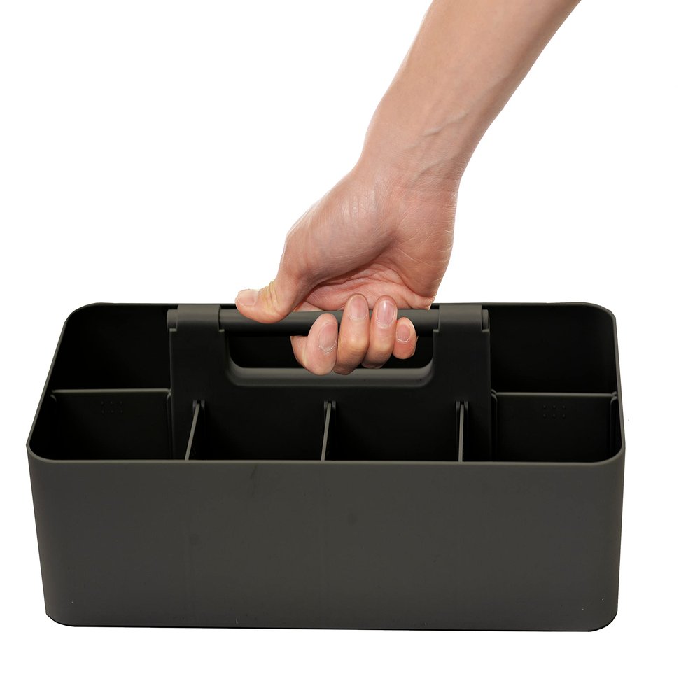 New Plastic Portable Makeup Organizer Caddy Tote Divided Basket Bin with Handle, for Bathroom Storage - Holds Blush Makeup Brushes, Eyeshadow Palette, Lipstick - Extra Large Made In USA (Black)