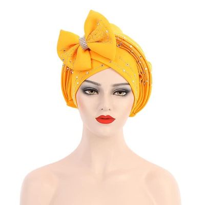 African Turbans Women Auto Gele Stacked Stick Diamond Flower Fashion Newest Women Cap Head Tie African Head Wrap Hijab Hats