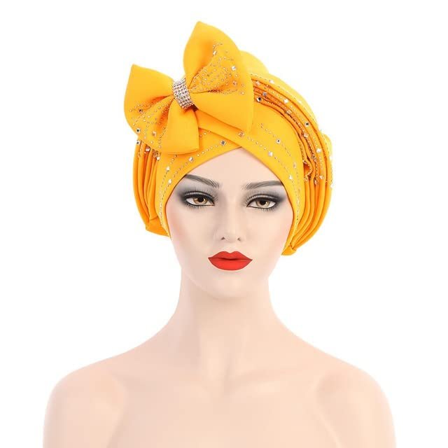 African Turbans Women Auto Gele Stacked Stick Diamond Flower Fashion Newest Women Cap Head Tie African Head Wrap Hijab Hats