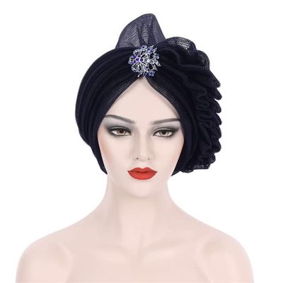 Diamonds Turban Femme Headtie Gele Nigerian Net African Auto Gele Head Wrap Net Turban Hat for Women Muslim Hijab 2pcs - 2pcs