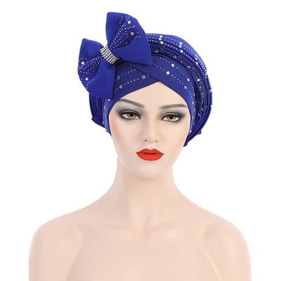 African Turbans Women Auto Gele Stacked Stick Diamond Flower Fashion Newest Women Cap Head Tie African Head Wrap Hijab Hats