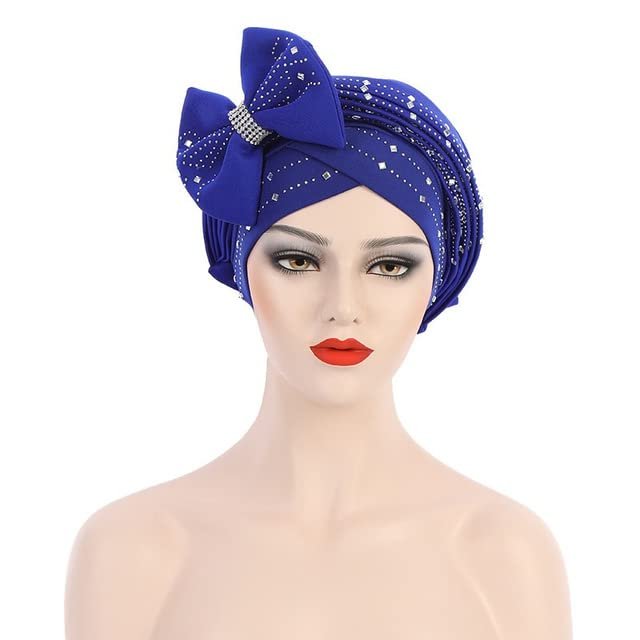 African Turbans Women Auto Gele Stacked Stick Diamond Flower Fashion Newest Women Cap Head Tie African Head Wrap Hijab Hats