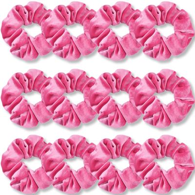 IVARYSS Pink Scrunchies, Premium Velvet Soft Hair Scrunchy Bulk, Solid Colors Thick Elastic Bands, Hair Accessories for Women and Girls, 12 Pack