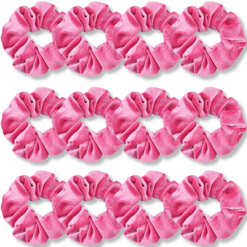 IVARYSS Pink Scrunchies, Premium Velvet Soft Hair Scrunchy Bulk, Solid Colors Thick Elastic Bands, Hair Accessories for Women and Girls, 12 Pack