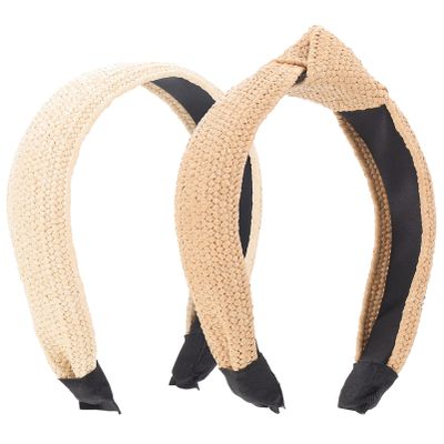 minkissy 2pcs Woven Knotted Hairband for Women Raffia Decorative Headband for Parties and Festivals Comfortable and Stylish Hair Accessories Lightweight and Skin-friendly Design