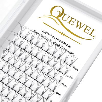 QUEWEL Premade Lash Fans, 4D Premade Fans Eyelash Extensions 0.07mm Thickness C Curl 9mm Volume Lash Extensions Short Stem Pre Made Fans Eyelash Extensions(4D 0.07C 9mm)