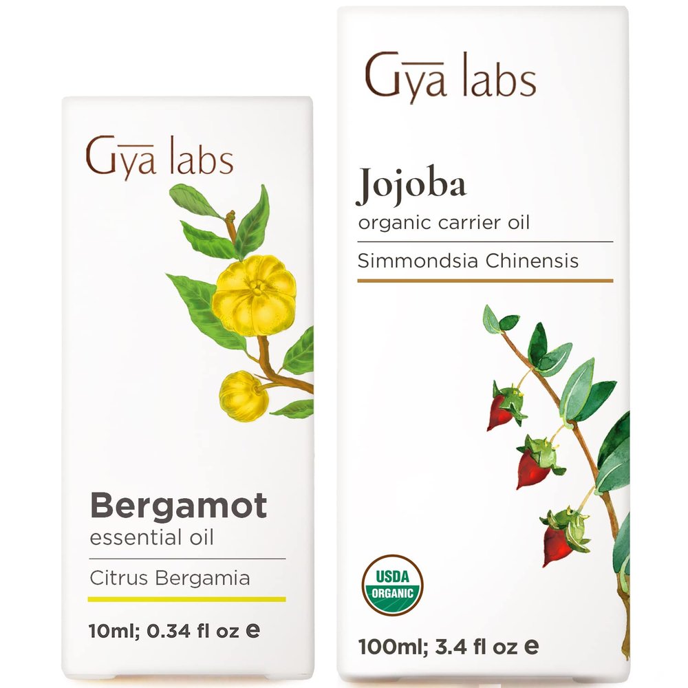 Bergamot Oil for Hair (0.34 fl oz) & Jojoba Oil for Hair (3.4 fl oz) Set - Aromatherapy Grade Essential Oils Set - Gya Labs