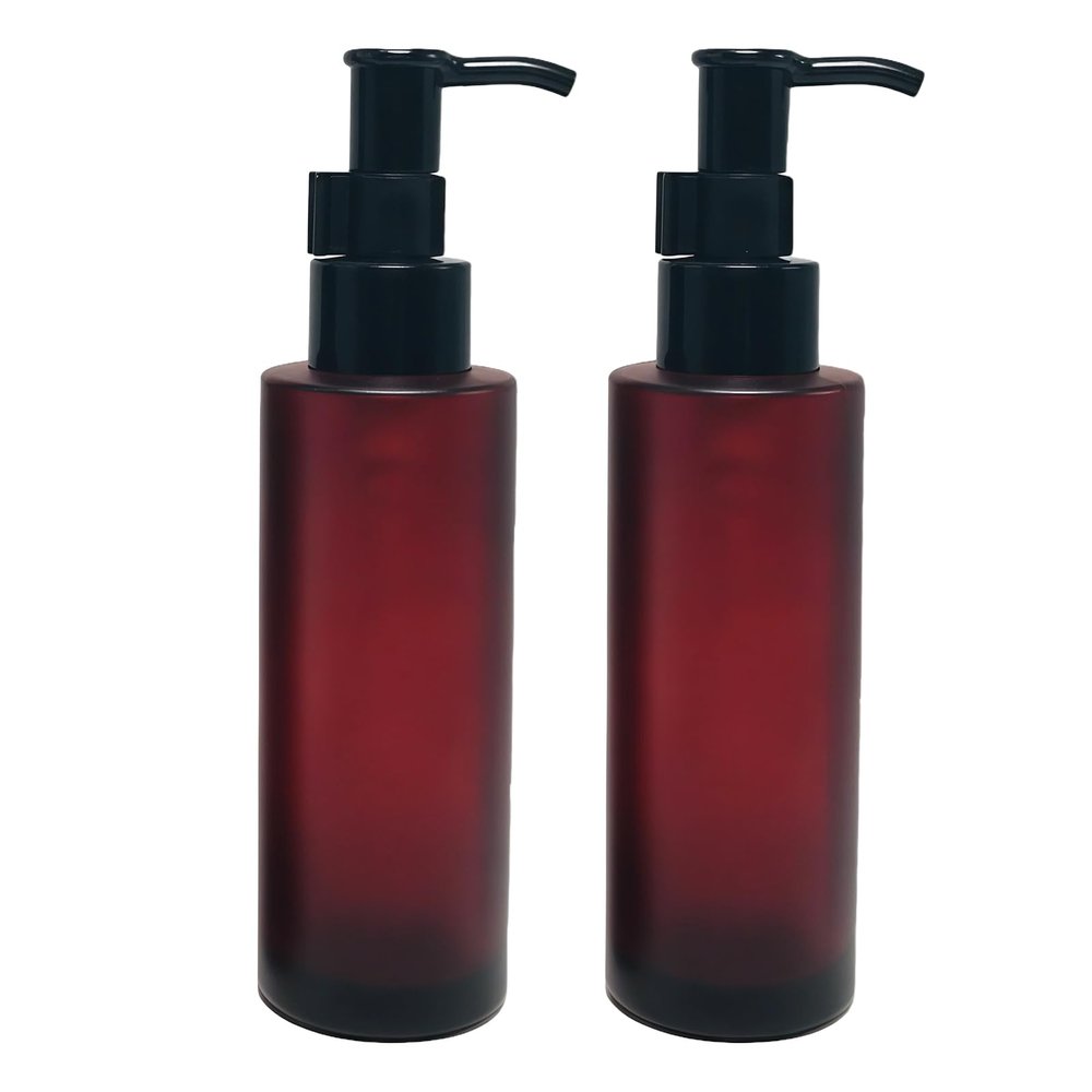 2PCS 100ml Frosted Glass Pump Bottles Refillable Liquid Lotion Soap Dispenser Toiletries Bottles Hand Jar Containers for Bathroom Kitchen and Garden