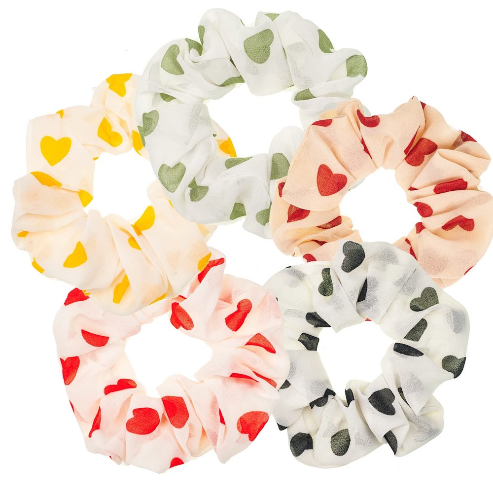 LOOKSEVEN Scrunchies for Hair Women, 5PCS Bandana Scrunchy Hair Ties, Heart Shape