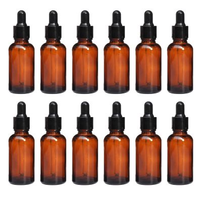 12 PCS 20ml Amber Glass Bottles with Eyed Dropper Black Caps Cream Lotion Essential Oil Dispenser Container Storage for Travel Business Trip Camping