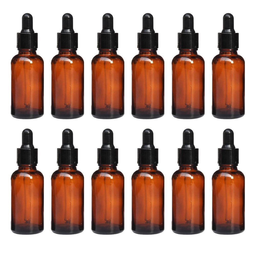 12 PCS 20ml Amber Glass Bottles with Eyed Dropper Black Caps Cream Lotion Essential Oil Dispenser Container Storage for Travel Business Trip Camping