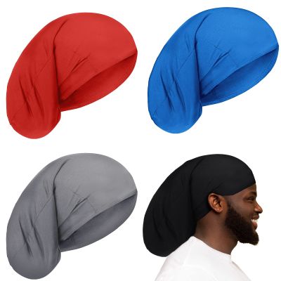 4 Pieces Unisex Dreadlock Cap Long Hair Dreads Head Wrap Sleeping Cap Hair Accessories Sleep Bonnet for Men Women(Red, Blue, Dark Gray, Black)