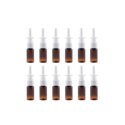 12PCS 20ml Refillable Amber Plastic Nasal Spray Bottles Fine Mist Sprayer Nose Cleanser Containers Vials for Essential Oils and Perfumes 0.7Ounce