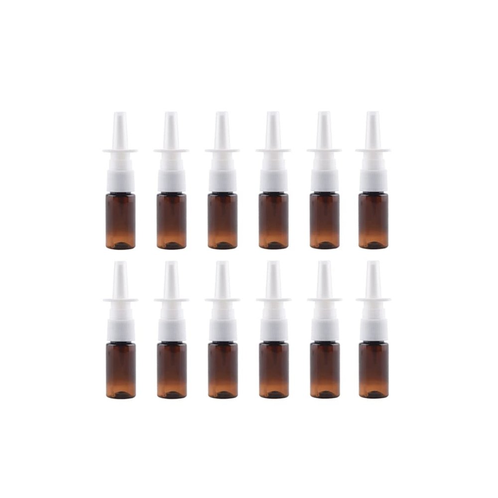 12PCS 20ml Refillable Amber Plastic Nasal Spray Bottles Fine Mist Sprayer Nose Cleanser Containers Vials for Essential Oils and Perfumes 0.7Ounce