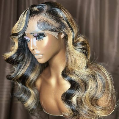 100% Human Hair Wigs 13X6 Lace Front HD Transparent Lace Body Wave Style Highlight Brown with Blonde Color #4/27 High Density for Black Women Bleached Knots and Pre Plucked Hairline by YOKADA HAIR (28Inch, 13X6 Lace Front Wig /Highlight Honey Blonde)
