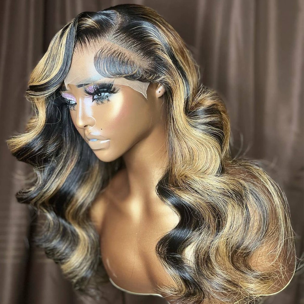 100% Human Hair Wigs 13X6 Lace Front HD Transparent Lace Body Wave Style Highlight Brown with Blonde Color #4/27 High Density for Black Women Bleached Knots and Pre Plucked Hairline by YOKADA HAIR (28Inch, 13X6 Lace Front Wig /Highlight Honey Blonde)